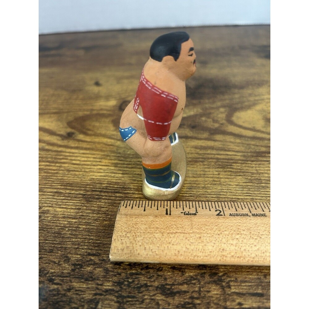 Vintage Hand Painted Sumo Wrestler Figurine Folk Art Miniature Statue Decor - Picture 10 of 11